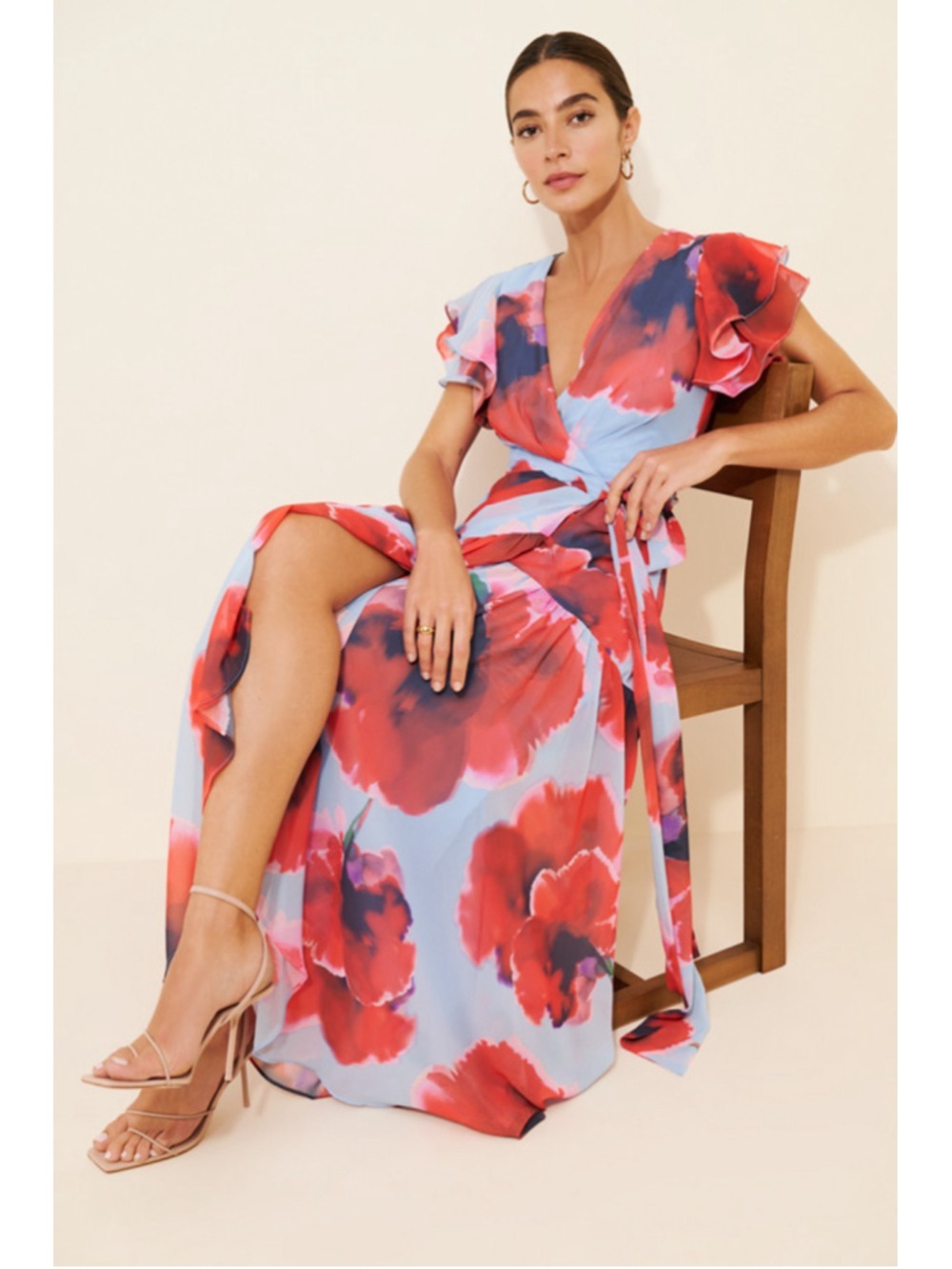 Women's Hutch Floral Wrap Midi Dress XSP Blue Red - Picture 8 of 9